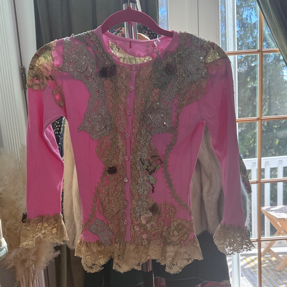 Pink Lace mermaid fairy vibes Embellished stretch Cardigan